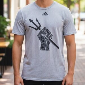 Adidas Amplifier Tee Mens 2XL Gray Graphic Fist Trident Short Sleeve T-Shirt